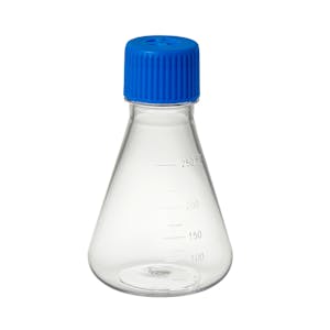 250mL Sterile PETG Flat-bottom Shaker Flask with Polypropylene Vented Screw Cap - 12 per Case