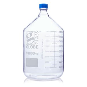 10000mL Clear Glass Round Media Storage Bottle with GL45 Cap & Dual Graduations - Case of 1