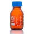 250mL Amber Glass Round Media Storage Bottle with GL45 Cap & Dual Graduations - Case of 10