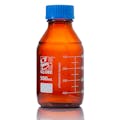 500mL Amber Glass Round Media Storage Bottle with GL45 Cap & Dual Graduations - Case of 10