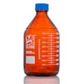 2000mL Amber Glass Round Media Storage Bottle with GL45 Cap & Dual Graduations - Case of 10