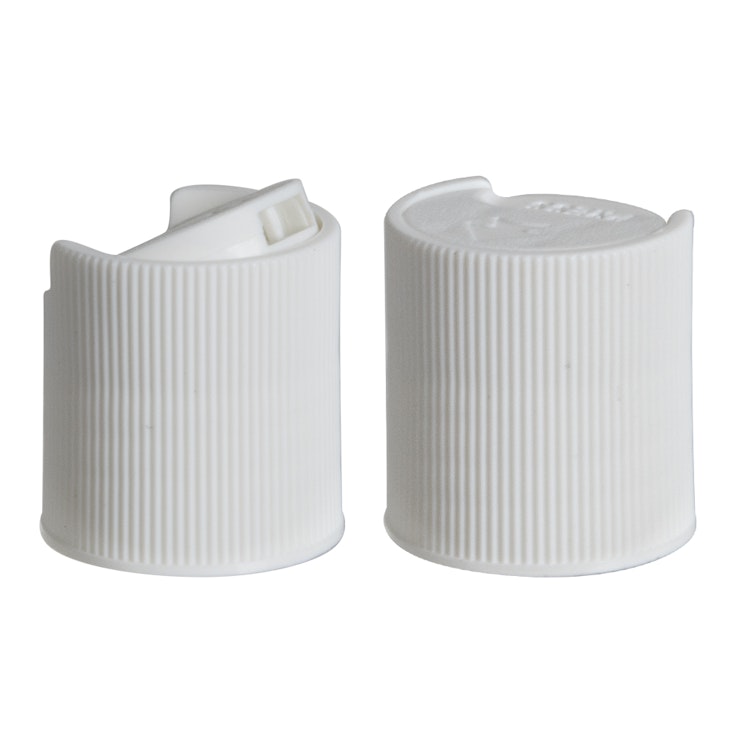 20/410 White Polypropylene (50% PCR Material) Ribbed Dispensing Disc-Top Cap with 0.270" Orifice
