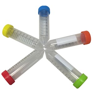 50mL SpectraTube™ Sterile Clear Polypropylene Centrifuge Tubes with Assorted Color Caps & Printed Graduations - 25 per Bag; 20 Bags per Case
