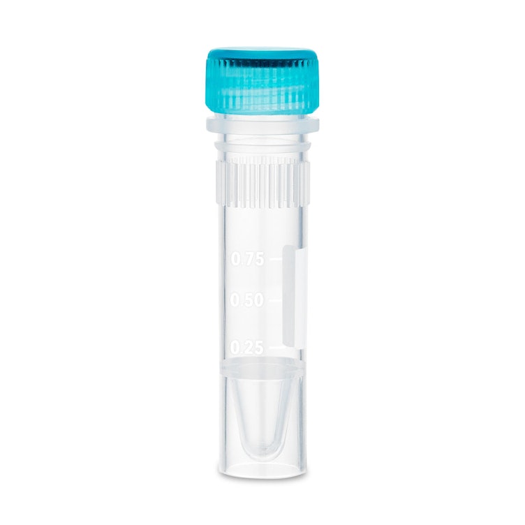 1.5mL ClearSeal™ Self-Standing Sterile Clear Microcentrifuge Tube with Blue Screw Cap & Printed Graduations - 50 per Bag; 20 Bags per Case
