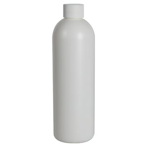 16 oz. White HDPE Cosmo Bottle with 28/410 White Ribbed Cap with F217 Liner