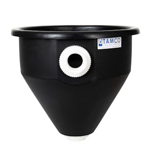 24" Dia. x 22.21" Hgt. Black Tamco® Round Hopper with 2" FNPT Bulkhead Inlet & Outlet