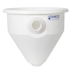 24" Dia. x 22.21" Hgt. White Tamco® Round Hopper with 2" FNPT Bulkhead Inlet & Outlet