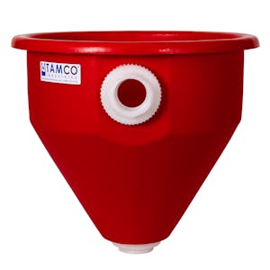 24" Dia. x 22.21" Hgt. Red Tamco® Round Hopper with 2" FNPT Bulkhead Inlet & Outlet