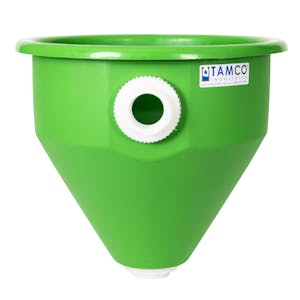 24" Dia. x 22.21" Hgt. Green Tamco® Round Hopper with 2" FNPT Bulkhead Inlet & Outlet