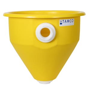 24" Dia. x 22.21" Hgt. Yellow Tamco® Round Hopper with 2" FNPT Bulkhead Inlet & Outlet