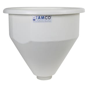 24" Dia. x 22.21" Hgt. White Tamco® Round Hopper with 3" FNPT Boss Outlet (Full Drain)