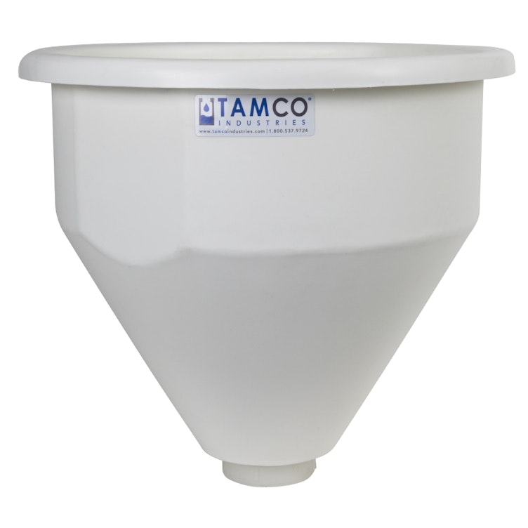 16" Dia. x 16" Hgt. White Tamco® Round Hopper with 3" FNPT Boss Outlet (Full Drain)