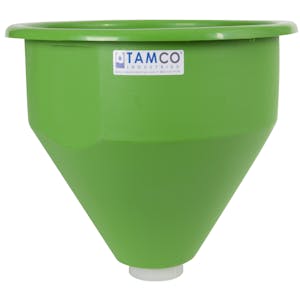 24" Dia. x 22.21" Hgt. Green Tamco® Round Hopper with 3" FNPT Boss Outlet (Full Drain)