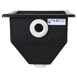 24" L x 24" W x 24-1/2" Hgt. Black Tamco® Square Hopper with 2" FNPT Bulkhead Inlet & Outlet