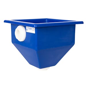 24" L x 24" W x 24-1/2" Hgt. Blue Tamco® Square Hopper with 2" FNPT Bulkhead Inlet & Outlet
