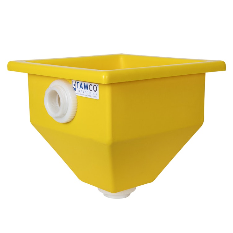 30" L x 30" W x 30-1/2" Hgt. Yellow Tamco® Square Hopper with 2" FNPT Bulkhead Inlet & Outlet