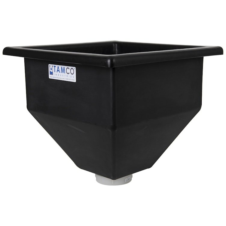 36" L x 36" W x 36-1/2" Hgt. Black Tamco® Square Hopper with 3" FNPT Boss Outlet (Full Drain)