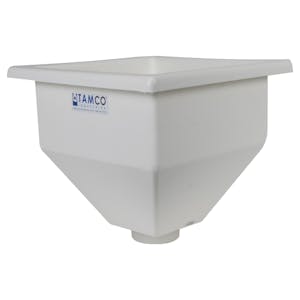24" L x 24" W x 24-1/2" Hgt. White Tamco® Square Hopper with 3" FNPT Boss Outlet (Full Drain)