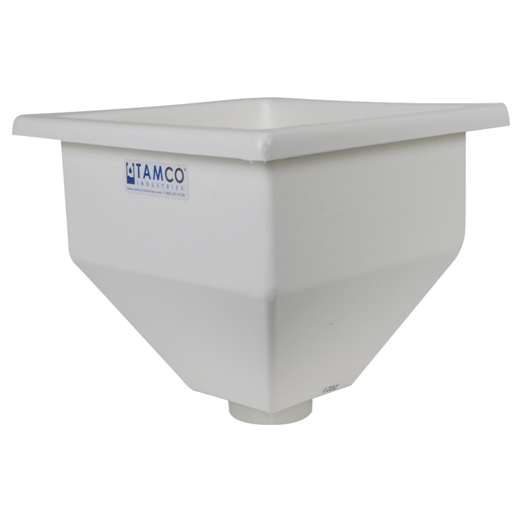 30" L x 30" W x 30-1/2" Hgt. White Tamco® Square Hopper with 3" FNPT Boss Outlet (Full Drain)