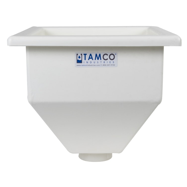 12-1/2" L x 12-1/2" W x 13" Hgt. White Tamco® Square Hopper with 3" FNPT Boss Outlet (Full Drain)