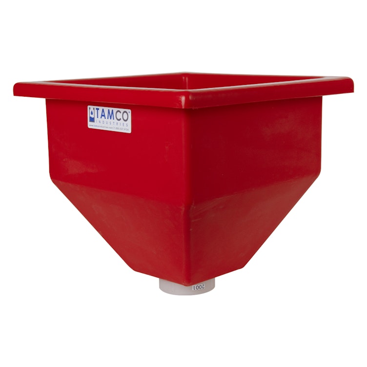 30" L x 30" W x 30-1/2" Hgt. Red Tamco® Square Hopper with 3" FNPT Boss Outlet (Full Drain)