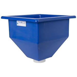 24" L x 24" W x 24-1/2" Hgt. Blue Tamco® Square Hopper with 3" FNPT Boss Outlet (Full Drain)