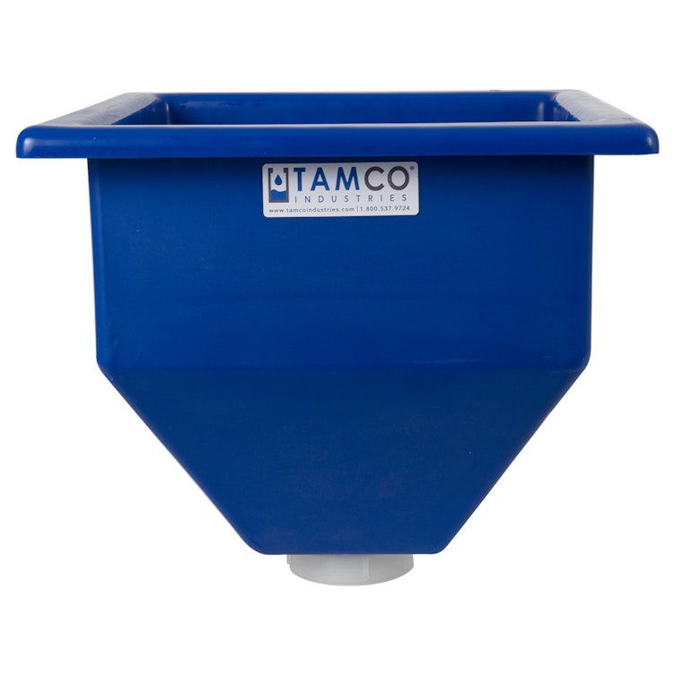 12-1/2" L x 12-1/2" W x 13" Hgt. Blue Tamco® Square Hopper with 3" FNPT Boss Outlet (Full Drain)