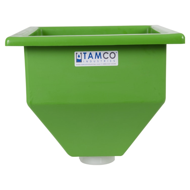 12-1/2" L x 12-1/2" W x 13" Hgt. Green Tamco® Square Hopper with 3" FNPT Boss Outlet (Full Drain)