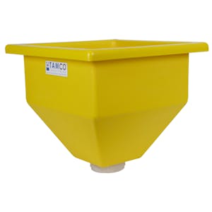 24" L x 24" W x 24-1/2" Hgt. Yellow Tamco® Square Hopper with 3" FNPT Boss Outlet (Full Drain)