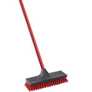 10" Black/Red Libman® Floor Scrub Brush with Handle - Case of 6