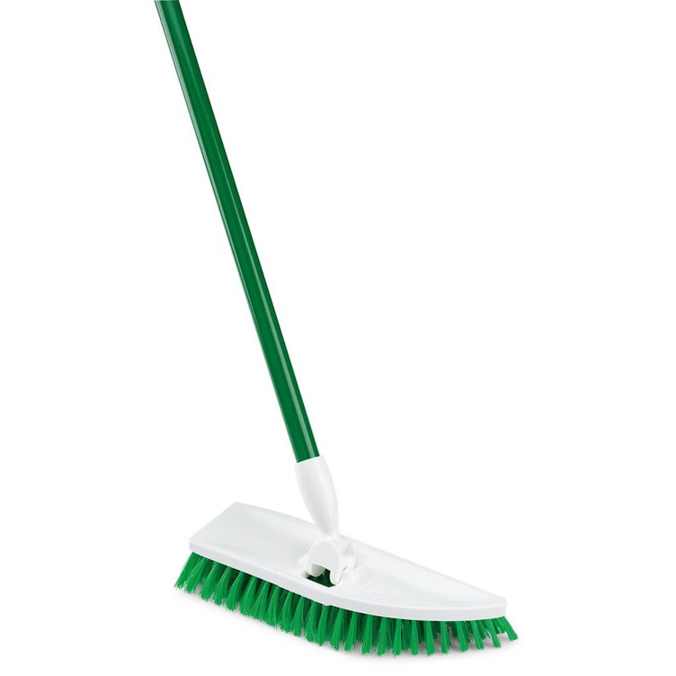11" White/Green Libman® No Knees Swivel Floor Scrub Brush with Handle - Case of 4