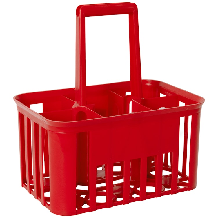 6-Place Red Polypropylene Bottle Carrier with Ergonomic Handle for Square Bottles