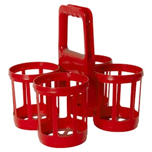 4-Place Red Polypropylene Bottle Carrier with Ergonomic Handle for Round Bottles