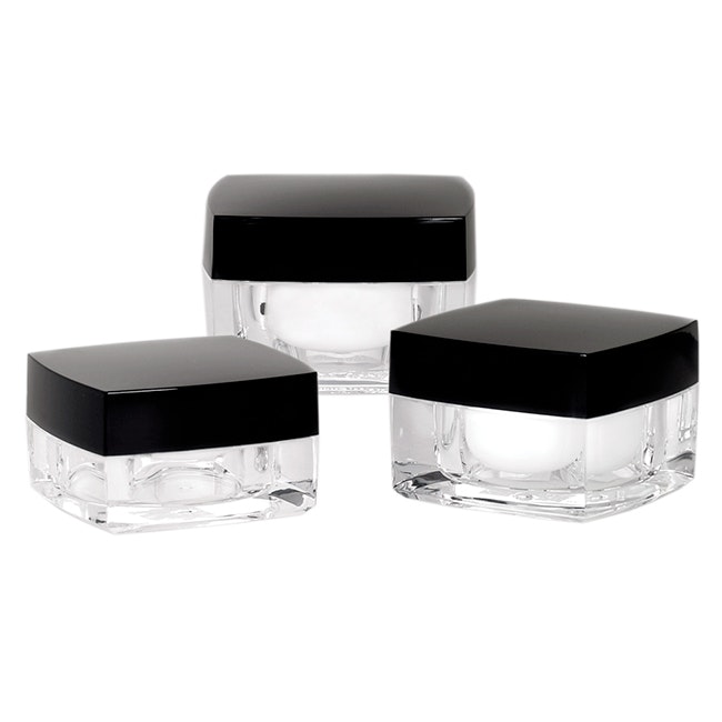 Square Double Wall Low Profile Jars with Black Caps