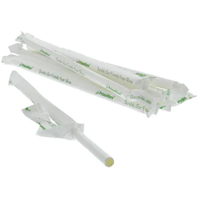 7-3/4" Eco-Friendly Jumbo White Paper Straw, Individually Wrapped - Box of 500