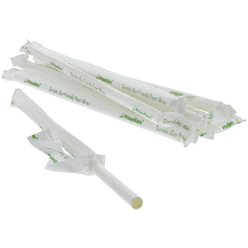 7-3/4" Eco-Friendly Jumbo White Paper Straw, Individually Wrapped - Box of 500