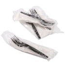 2-Piece Medium-Heavy Black Polystyrene Fork with Napkin Cutlery Set, Individually Wrapped - Case of 1000