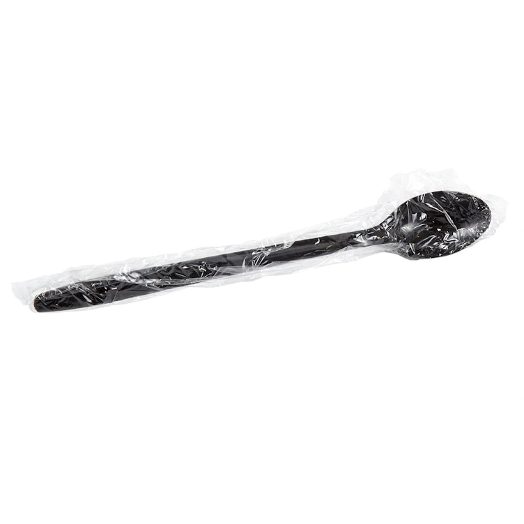 Black Polypropylene Long Soda Spoon, Individually Wrapped - Case of 1000