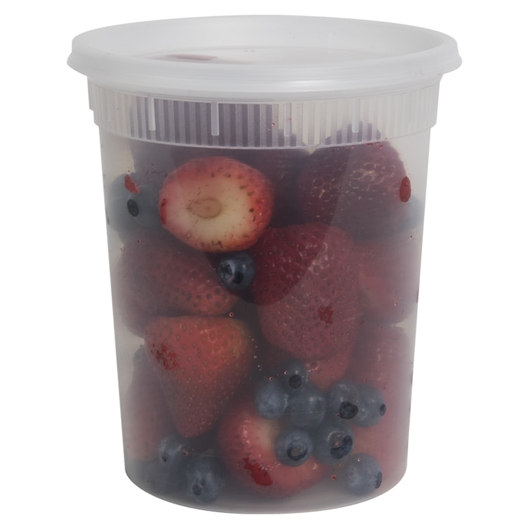 32 oz. Clear Polypropylene Recyclable Round Deli Container with Lid - Case of 240