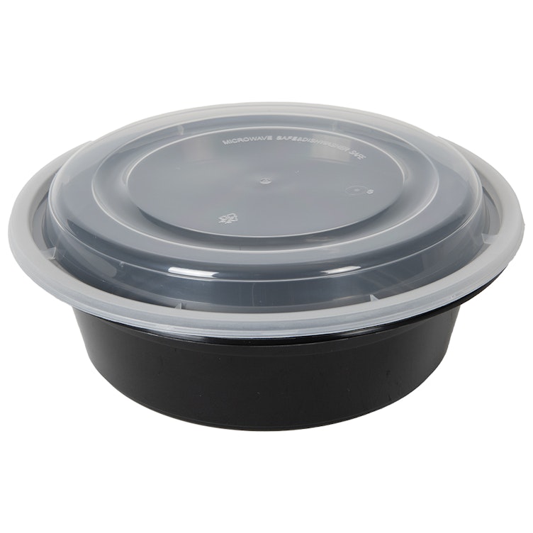 32 oz. Black Polypropylene Microwaveable Round To-Go Container with Clear Lid - Case of 150