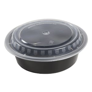 32 oz. Black Polypropylene Microwaveable Round To-Go Container with Clear Lid - Case of 150