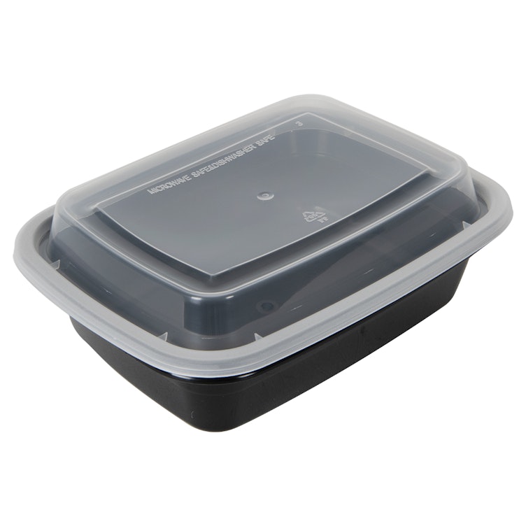 32 oz. Black Polypropylene Microwaveable Rectangular To-Go Container with Clear Lid - Case of 150