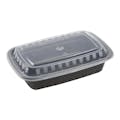 24 oz. Black Polypropylene Microwaveable Rectangular To-Go Container with Clear Lid - Case of 150