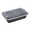 32 oz. Black Polypropylene Microwaveable Rectangular To-Go Container with Clear Lid - Case of 150