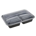 33 oz. Black Polypropylene Microwaveable Rectangular To-Go Container with 3 Compartments & Clear Lid - Case of 150