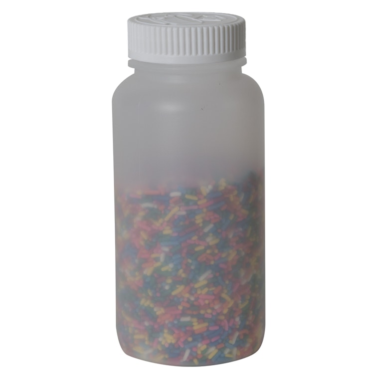 16.6 oz. Wide Mouth Round Natural HDPE Jar with 53/400 White Ribbed CRC Cap with F217 Liner