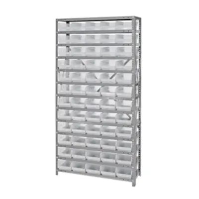 18" W x 36" L x 75" Hgt. Unit with 13 Shelves & 60 Clear Bins 17-7/8" L x 6-5/8" W x 4" Hgt.