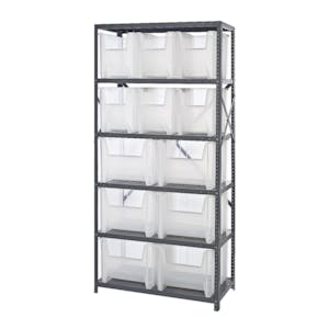 36" W x 18" D x 75" Hgt. Giant Stack Steel Shelving System Unit with 12 Clear Bins (2 Sizes)