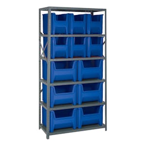 36" W x 18" D x 75" Hgt. Giant Stack Steel Shelving System Unit with 12 Blue Bins (2 Sizes)