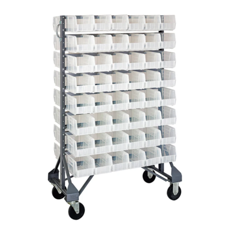 Double Sided Rack with 16 Rails & 96 Clear Bins 10-7/8